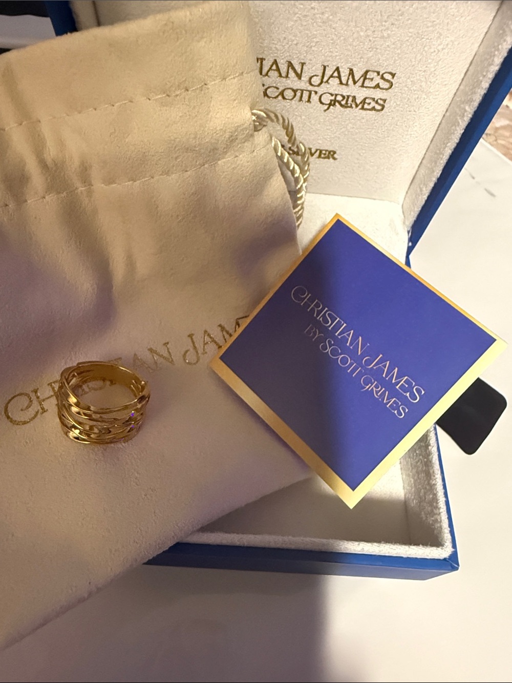 Christian James by Scott Grimes Gold-Tone 925 SS 5 band Ripple Ring